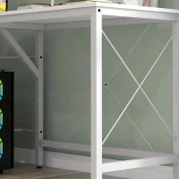 Scrivania Angolare a L con Piedini Regolabili, in Legno e Acciaio, 150x150x76 cm, Bianca