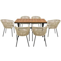 Set da pranzo da giardino 7 pezzi in rattan con 6 poltrone e tavolino, 140x80x76 cm, Beige