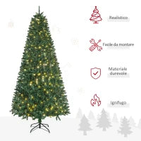 Albero di Natale Artificiale Luminoso con 450 Luci LED Bianche e 1146 Rami, Base in Metallo Pieghevole - Verde
