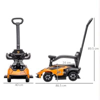 Macchinina per Bambini 2 in 1 con Maniglione e Barriera di Sicurezza, 86.5x40x89.5 cm, Arancione e Nero