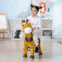 Cavallo a Dondolo con Ruote a Forma di Giraffa per Bambini da 3-6 Anni, 70x32x87cm, Giallo