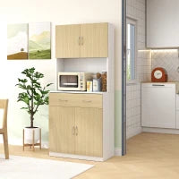 Credenza Cucina con Armadietti a 2 Ante e Cassetto, 80x40x180cm, Colore Legno