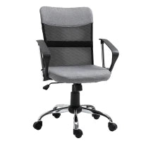 Poltrona da Ufficio in Tessuto Grigio, Sedia Girevole ed Ergonomica per Scrivania, 60 x 66 x 91-101cm
