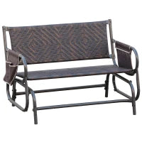 Panchina a Dondolo da Giardino 2 Posti in Rattan e Acciaio con Tasche Laterali, 122x75x88cm Marrone e Nero