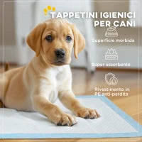 Set 100 Tappetini Igienici per Cani a 6 Strati in Tessuto non Tessuto, Carta e PE, 45x30 cm, Blu e Bianco