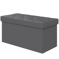 Panca Contenitore Pieghevole da 84L, Coperchio Imbottito e Rivestimento Finta Pelle, 76x38x38cm, Grigio