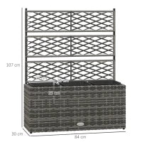 Fioriera con Grigliato per Rampicanti con 3 Vasi in Acciaio e Rattan PE, 84x30x107cm, Grigio