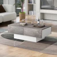 Tavolino con finitura lucida, tavolo estensibile e spazio per riporre, design moderno, 91,02×62,52×18,01 cm, Grigio