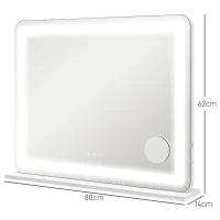 Specchio per Trucco con LED Regolabili, Ingranditore 10x, Presa USB e Comandi Touch, 80x62x14cm
