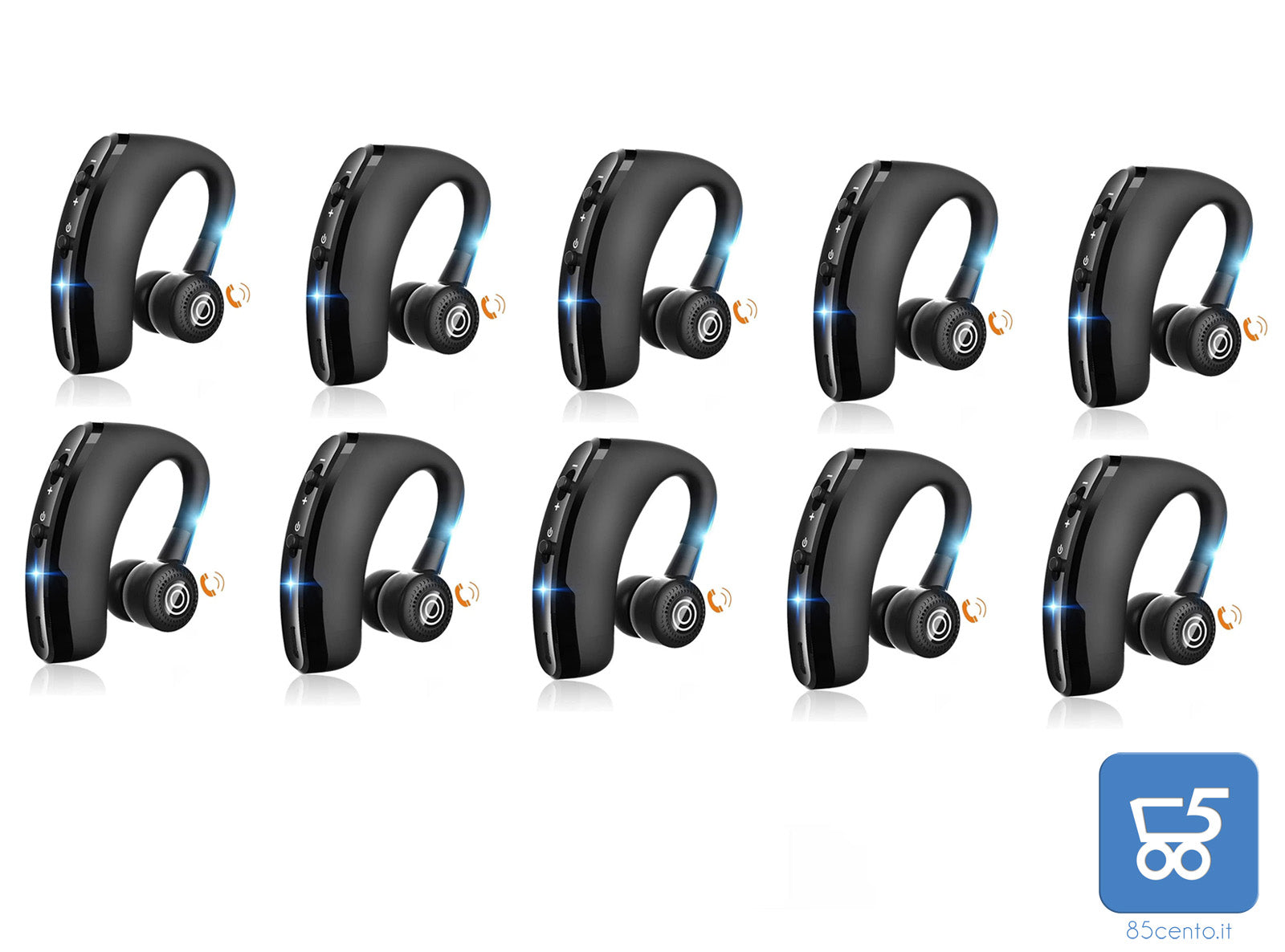 Pack 10 Auricolari Bluetooth Wireless Mono con Microfono HD CVC8.0 Riduzione del Rumore Ruotabile 270° Destro Sinistro