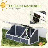 Casetta per Tartarughe di Terra senza Fondo, in Legno di Abete e Acciaio Zincato, 120x55x50A cm, Grigio e Bianco