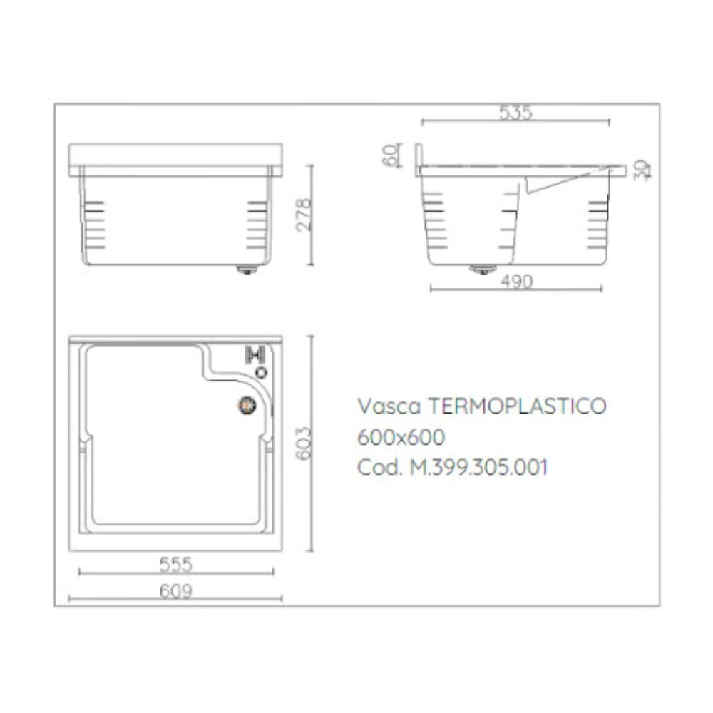 Mobile lavatoio 60x60 cm bianco con vasca in termoplastico, fondo salvagoccia e asse in termoplastico | Lavella