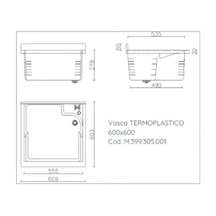 Mobile lavatoio 60x60 cm bianco con vasca in termoplastico, fondo salvagoccia e asse in termoplastico | Lavella