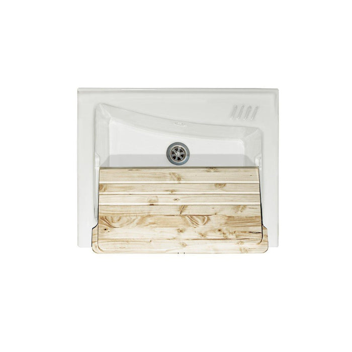 Mobile lavatoio 60x64 cm bianco con vasca in ceramica e asse in legno | Edilla 