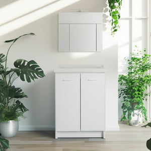 Mobile lavatoio 60x64 cm bianco con vasca in ceramica e asse in legno | Edilla 