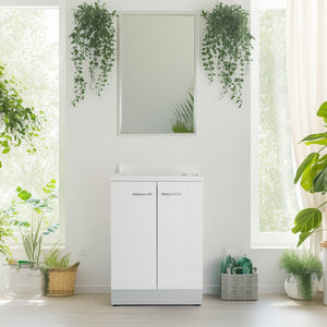 Mobile lavatoio 50x60 cm bianco con vasca in termoplastico, fondo salvagoccia e asse in termoplastico | Lavella