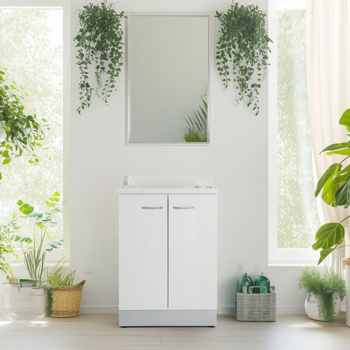 Mobile lavatoio 50x60 cm bianco con vasca in termoplastico, fondo salvagoccia e asse in termoplastico | Lavella