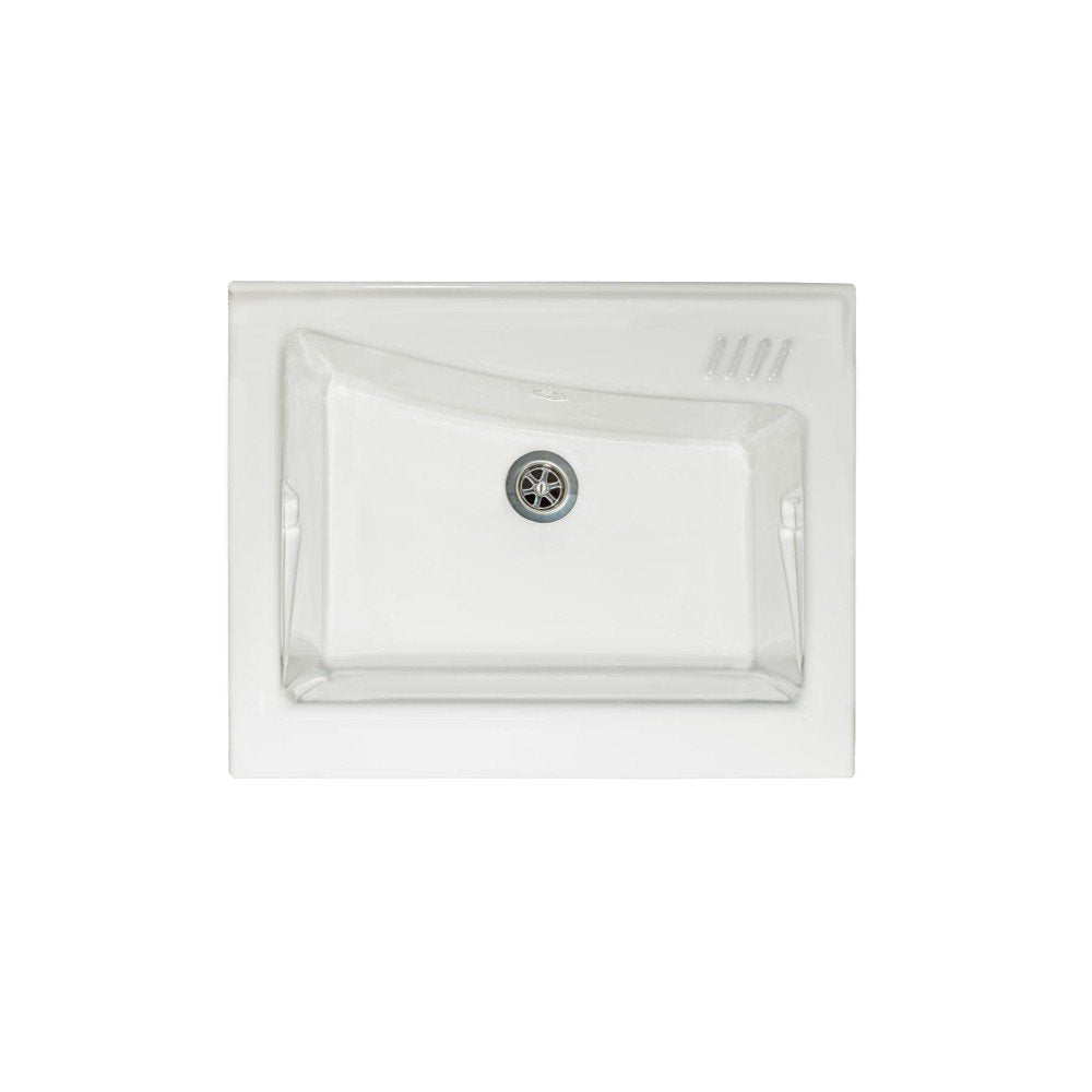 Mobile lavatoio 60x64 cm bianco con vasca in ceramica e asse in legno | Edilla 