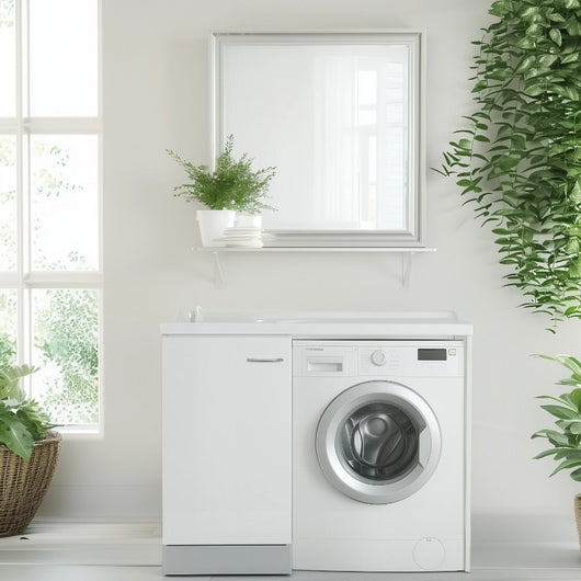 Mobile lavatoio 60x109 cm bianco con vasca in termoplastico, fondo salvagoccia e asse in termoplastico | Lavella