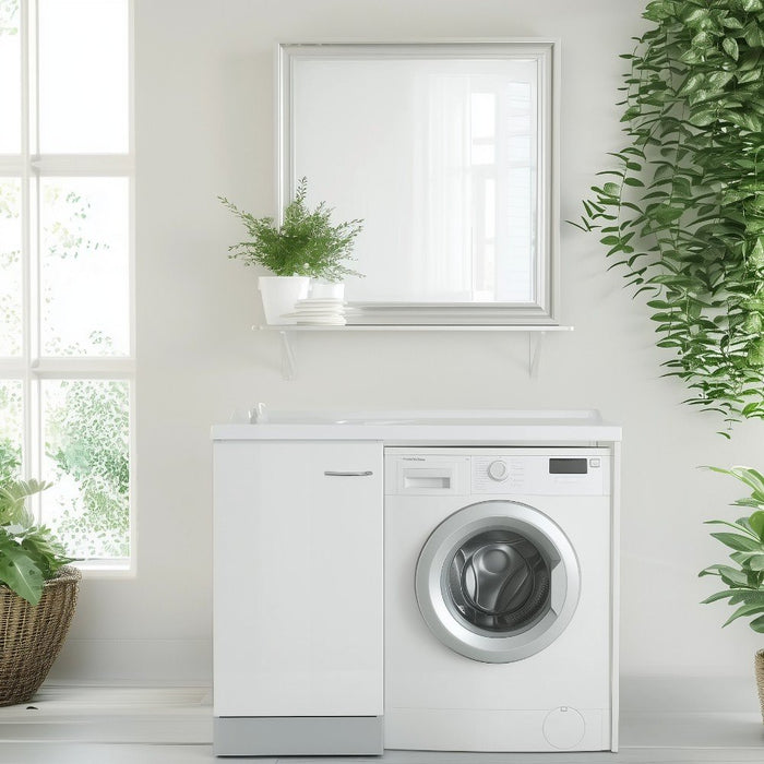 Mobile lavatoio 60x109 cm bianco con vasca in termoplastico, fondo salvagoccia e asse in termoplastico | Lavella