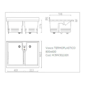 Mobile lavatoio 60x80 cm bianco con vasca in termoplastico e asse in termoplastico | Edilla