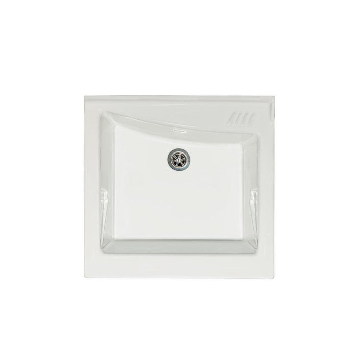 Mobile lavatoio 50x64 cm bianco con vasca in ceramica, fondo salvagoccia e asse in legno | Lavella