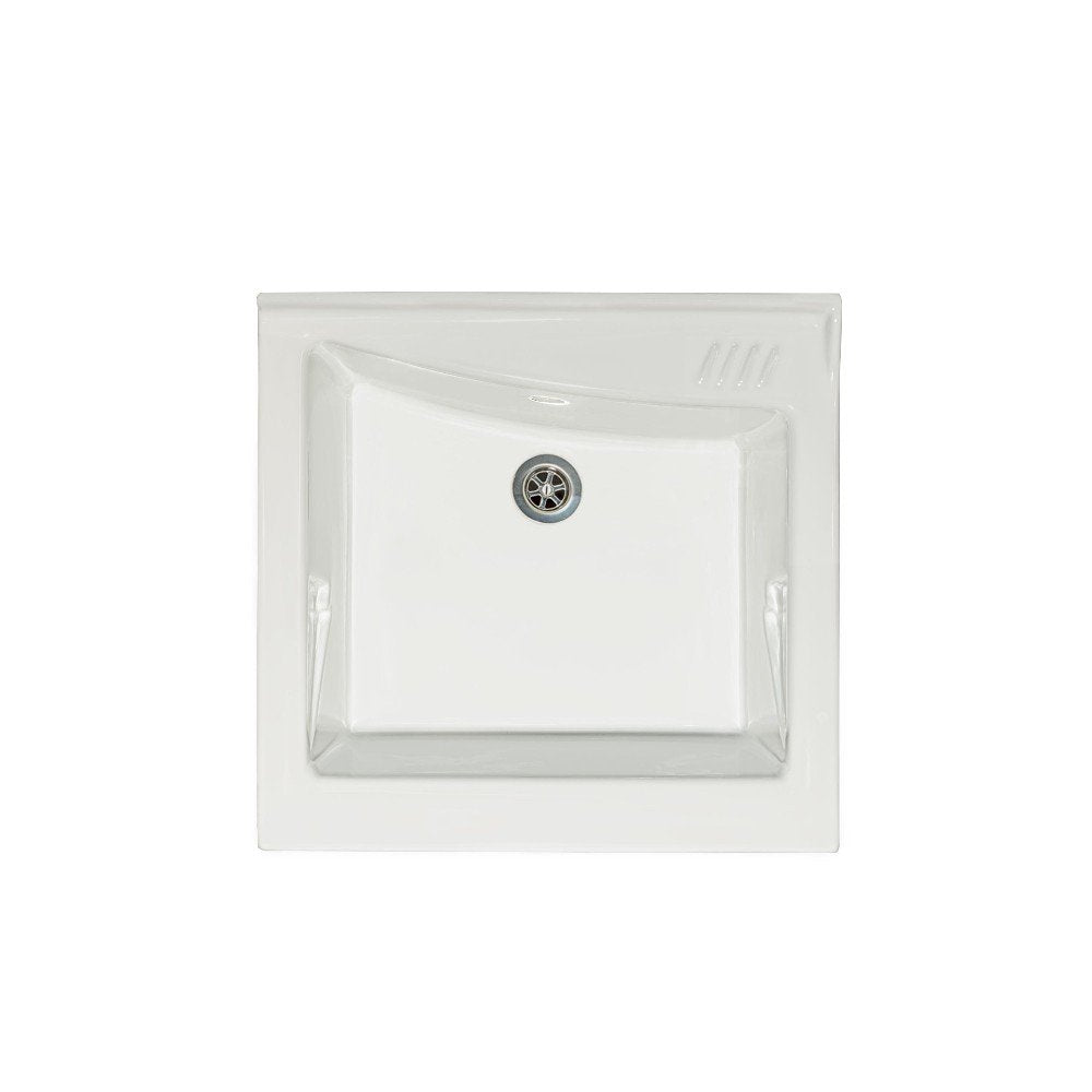 Mobile lavatoio 50x64 cm bianco con vasca in ceramica e asse in legno | Edilla