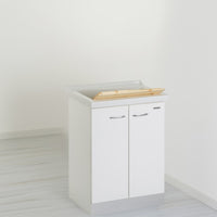 Mobile lavatoio 50x64 cm bianco con vasca in ceramica, fondo salvagoccia e asse in legno | Lavella
