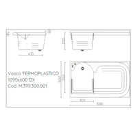 Mobile lavatoio 60x109 cm bianco con vasca in termoplastico, fondo salvagoccia e asse in termoplastico | Lavella