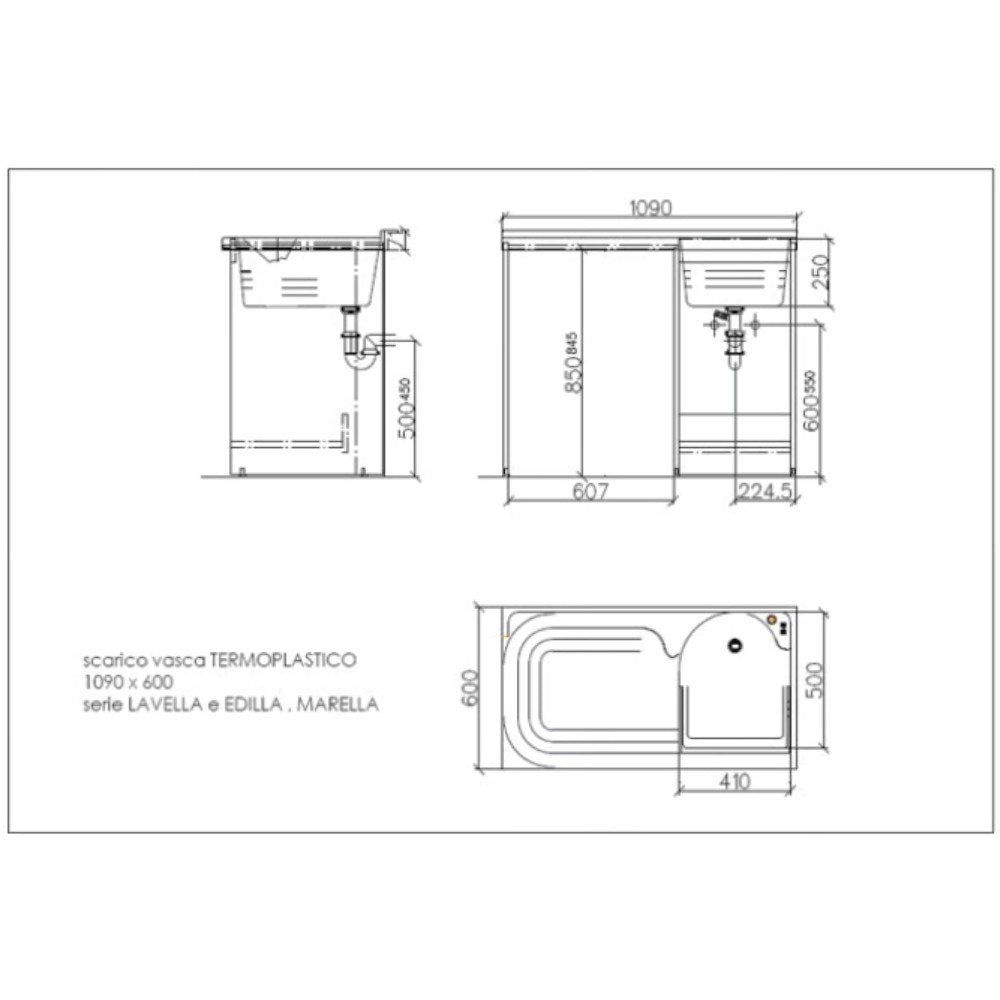 Mobile lavatoio 60x109 cm bianco con vasca in termoplastico, fondo salvagoccia e asse in termoplastico | Lavella