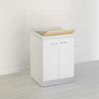 Mobile lavatoio 60x64 cm bianco con vasca in ceramica, fondo salvagoccia e asse in legno | Lavella