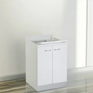 Mobile lavatoio 60x60 cm bianco con vasca in termoplastico, fondo salvagoccia e asse in termoplastico | Lavella