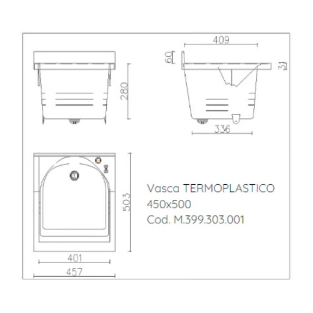 Mobile lavatoio 50x45 cm bianco con vasca in termoplastico, fondo salvagoccia e asse in termoplastico | Lavella