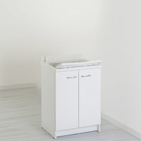 Mobile lavatoio 50x60 cm bianco con vasca in termoplastico, fondo salvagoccia e asse in termoplastico | Lavella