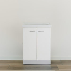 Mobile lavatoio 60x64 cm bianco con vasca in ceramica, fondo salvagoccia e asse in legno | Lavella