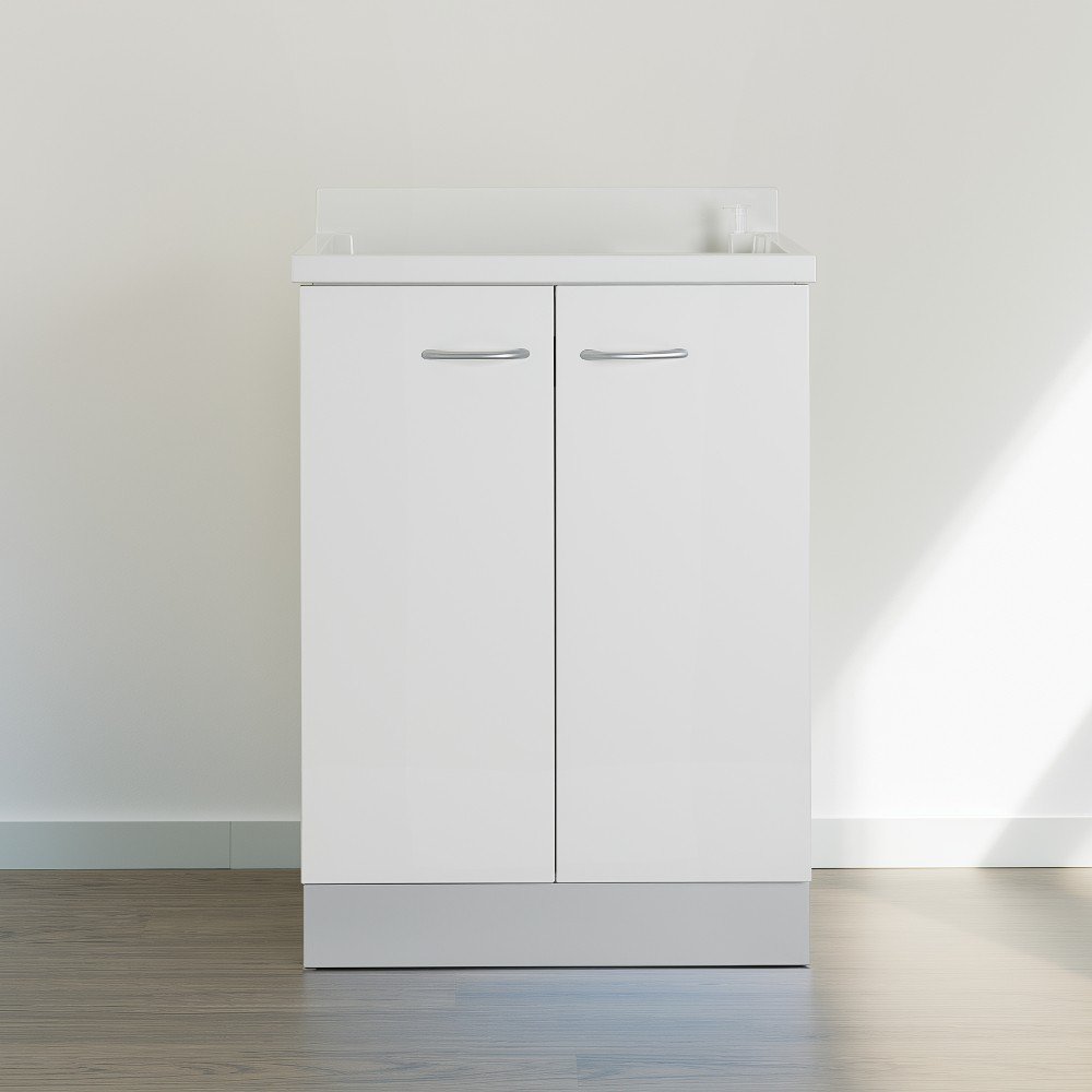 Mobile lavatoio 60x60 cm bianco con vasca in termoplastico, fondo salvagoccia e asse in termoplastico | Lavella