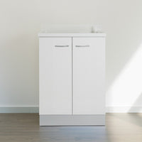 Mobile lavatoio 60x60 cm bianco con vasca in termoplastico, fondo salvagoccia e asse in termoplastico | Lavella