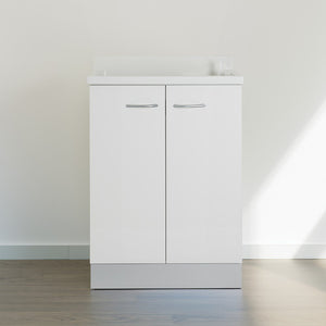 Mobile lavatoio 60x60 cm bianco con vasca in termoplastico, fondo salvagoccia e asse in termoplastico | Lavella