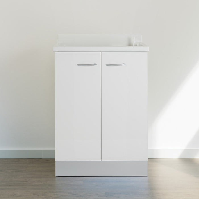 Mobile lavatoio 60x60 cm bianco con vasca in termoplastico, fondo salvagoccia e asse in termoplastico | Lavella