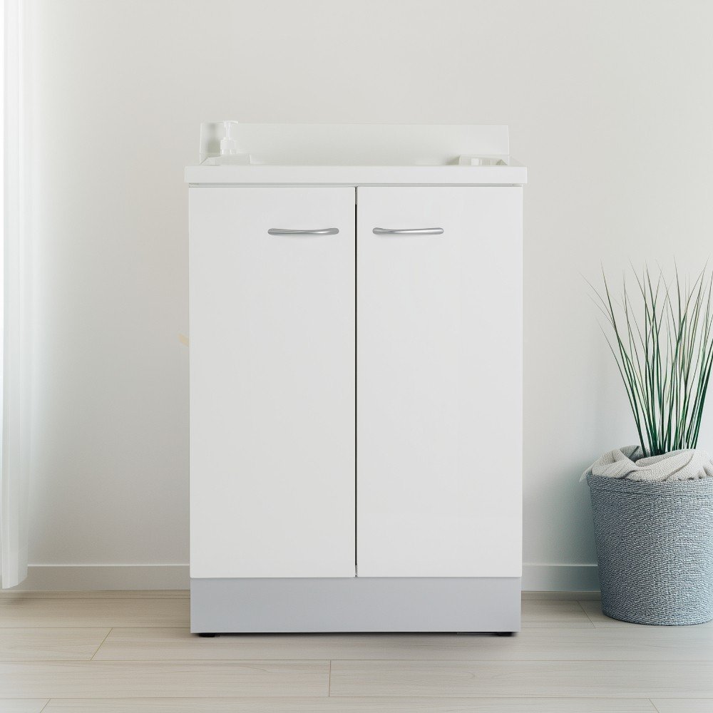 Mobile lavatoio 50x60 cm bianco con vasca in termoplastico, fondo salvagoccia e asse in termoplastico | Lavella