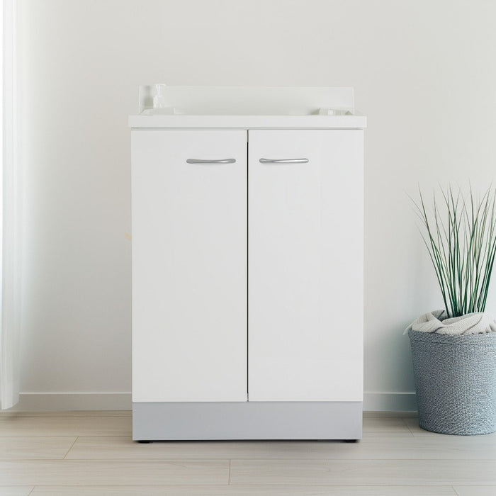 Mobile lavatoio 50x60 cm bianco con vasca in termoplastico, fondo salvagoccia e asse in termoplastico | Lavella