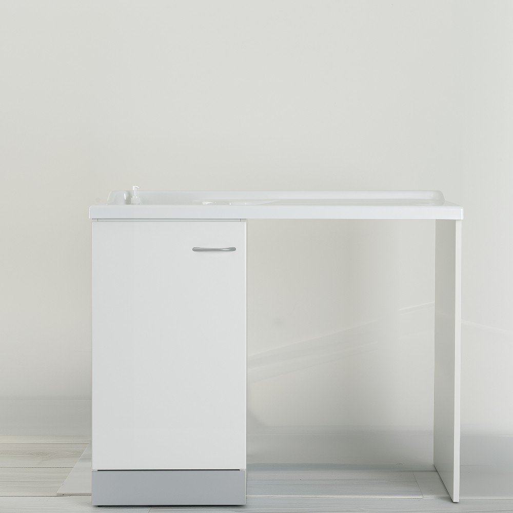 Mobile lavatoio 60x109 cm bianco con vasca in termoplastico, fondo salvagoccia e asse in termoplastico | Lavella