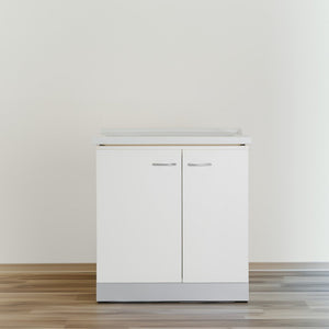 Mobile lavatoio 60x84 cm bianco con vasca in ceramica, fondo salvagoccia e asse in legno | Lavella