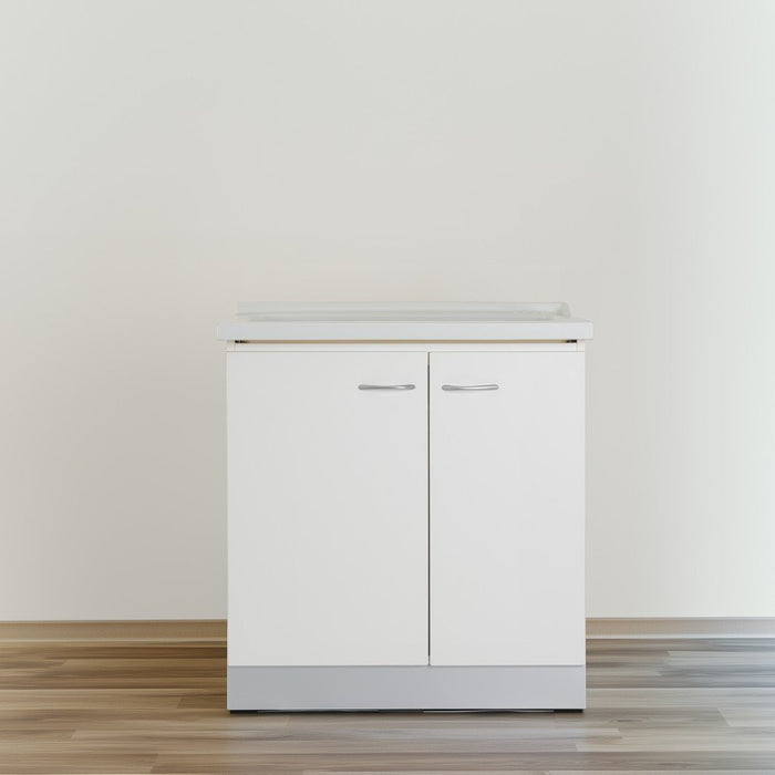 Mobile lavatoio 60x84 cm bianco con vasca in ceramica, fondo salvagoccia e asse in legno | Lavella