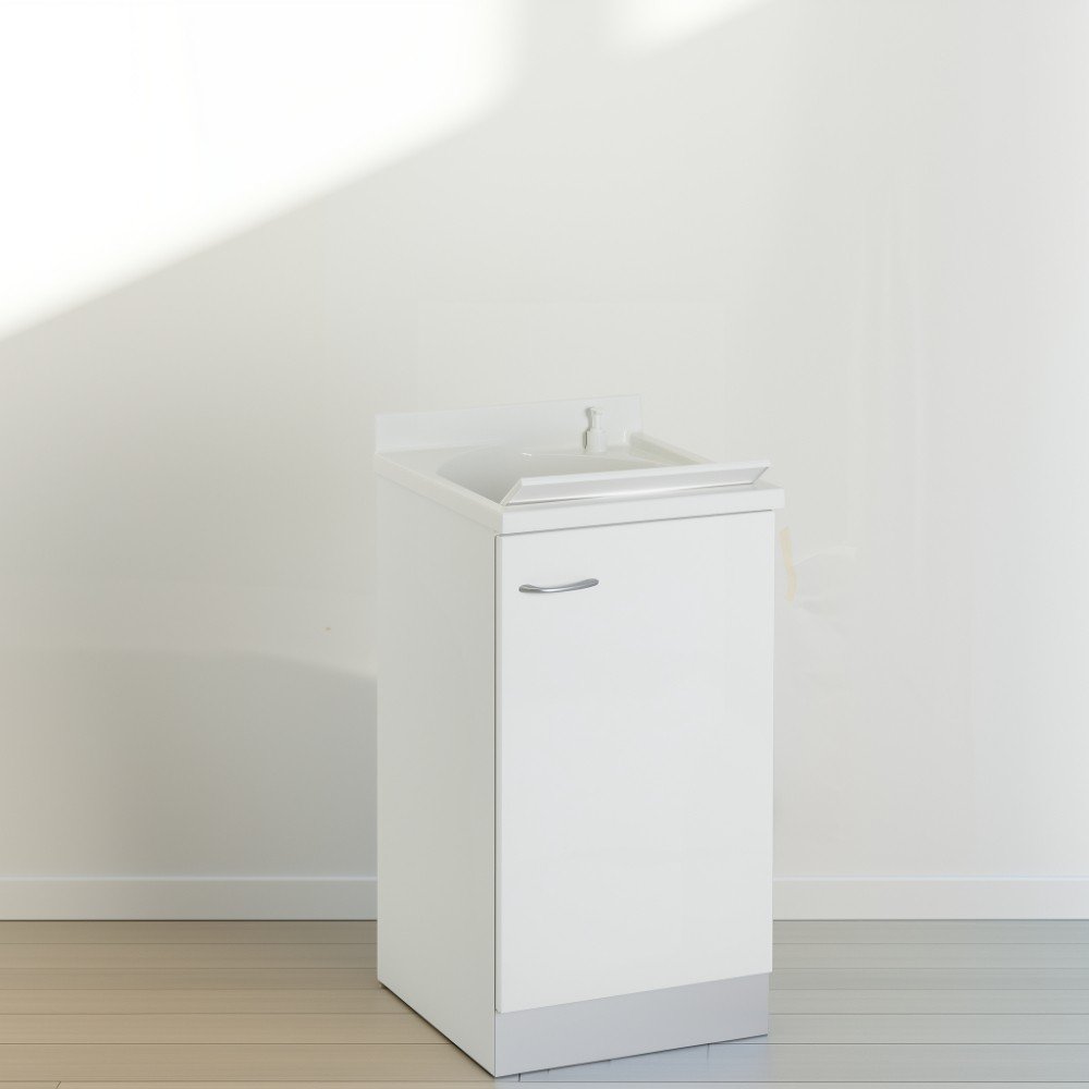 Mobile lavatoio 50x45 cm bianco con vasca in termoplastico, fondo salvagoccia e asse in termoplastico | Lavella