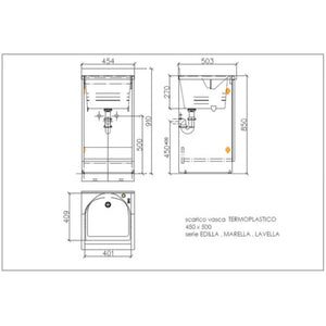 Mobile lavatoio 50x45 cm bianco con vasca in termoplastico, fondo salvagoccia e asse in termoplastico | Lavella