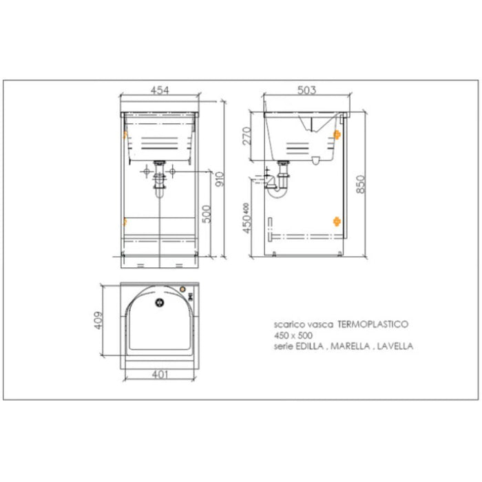 Mobile lavatoio 50x45 cm bianco con vasca in termoplastico, fondo salvagoccia e asse in termoplastico | Lavella