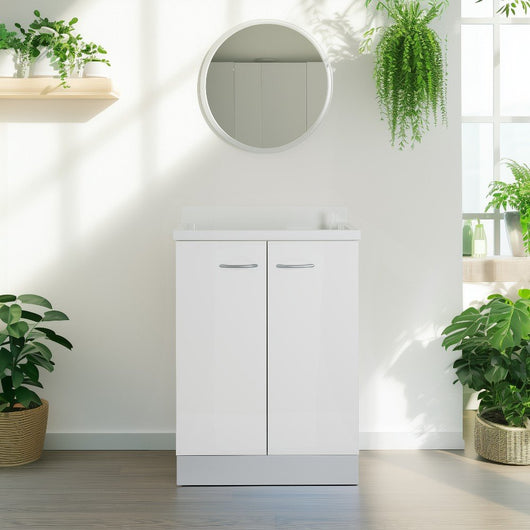 Mobile lavatoio 60x60 cm bianco con vasca in termoplastico, fondo salvagoccia e asse in termoplastico | Lavella