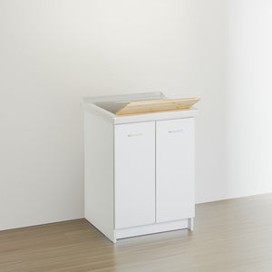Mobile lavatoio 60x64 cm bianco con vasca in ceramica e asse in legno | Edilla 
