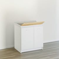 Mobile lavatoio 60x84 cm bianco con vasca in ceramica e asse in legno | Edilla